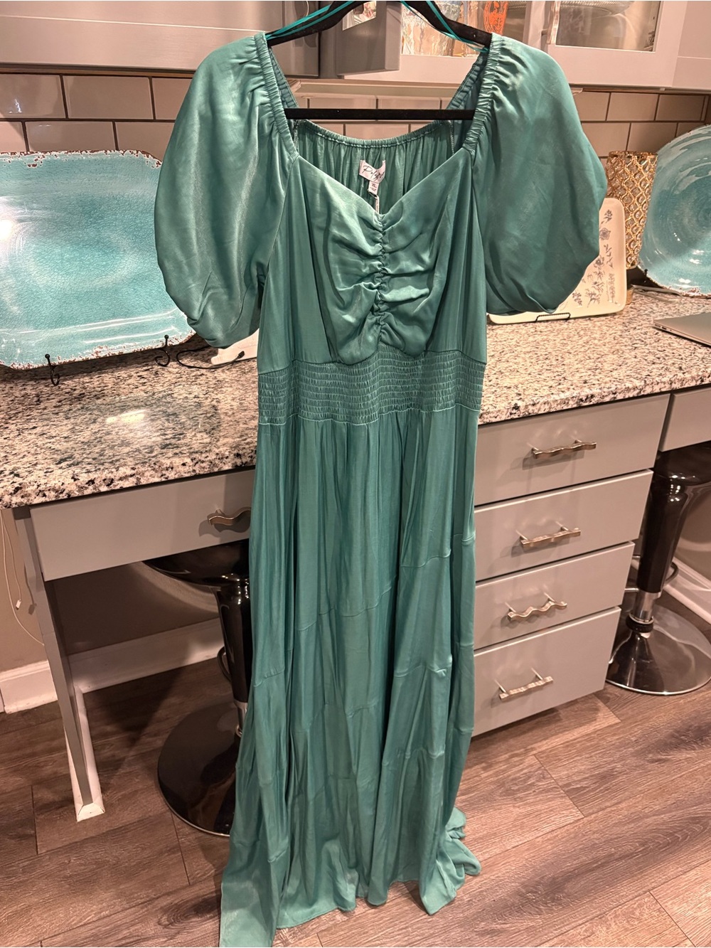 Pologram Teal Puff-Sleeve Maxi Dress